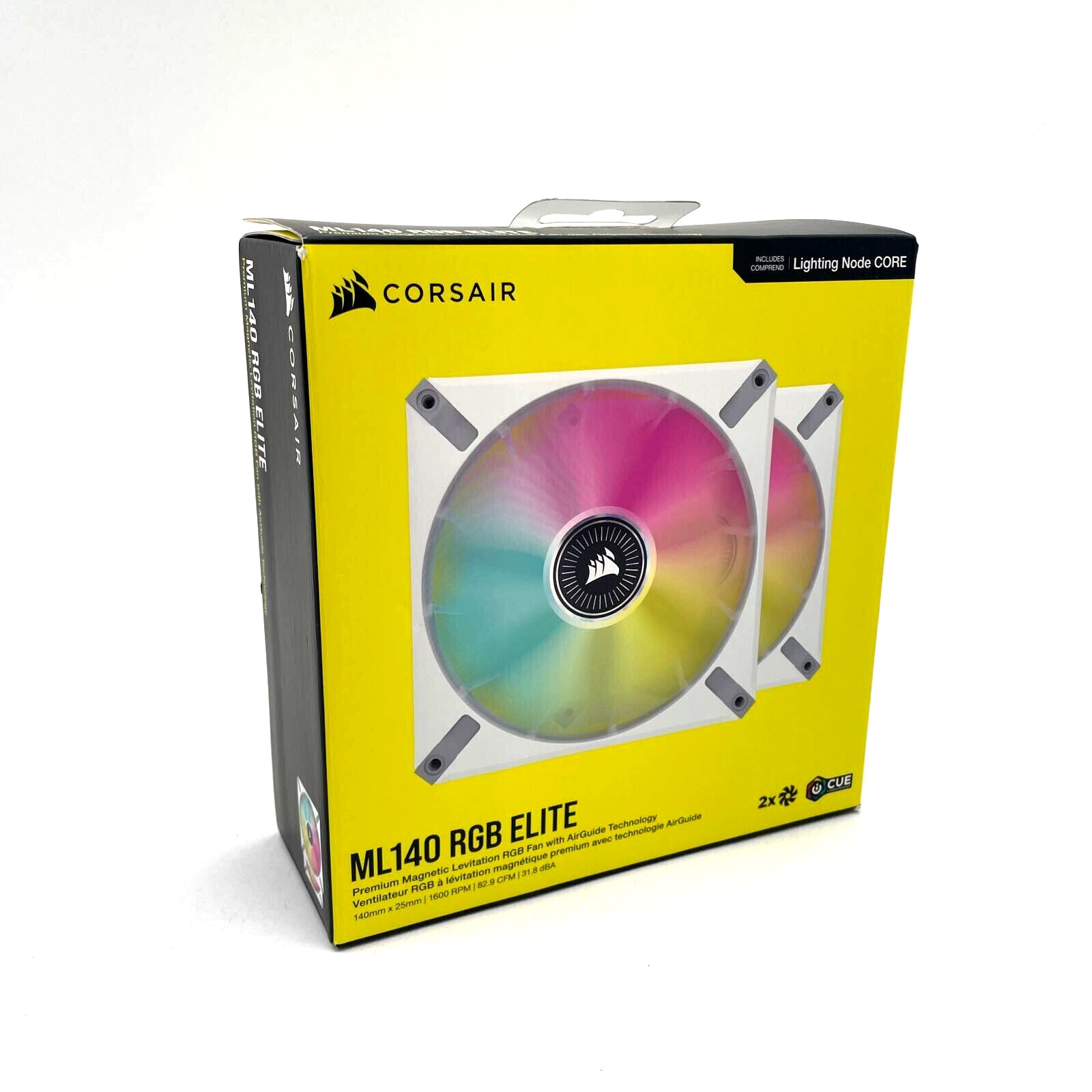 CORSAIR ML140 RGB Elite Fan 140mm with Lighting Node CORE (2-Pack) - White CORSAIR ML140 RGB Elite Fan 140mm with Lighting Node CORE (2-Pack) - White