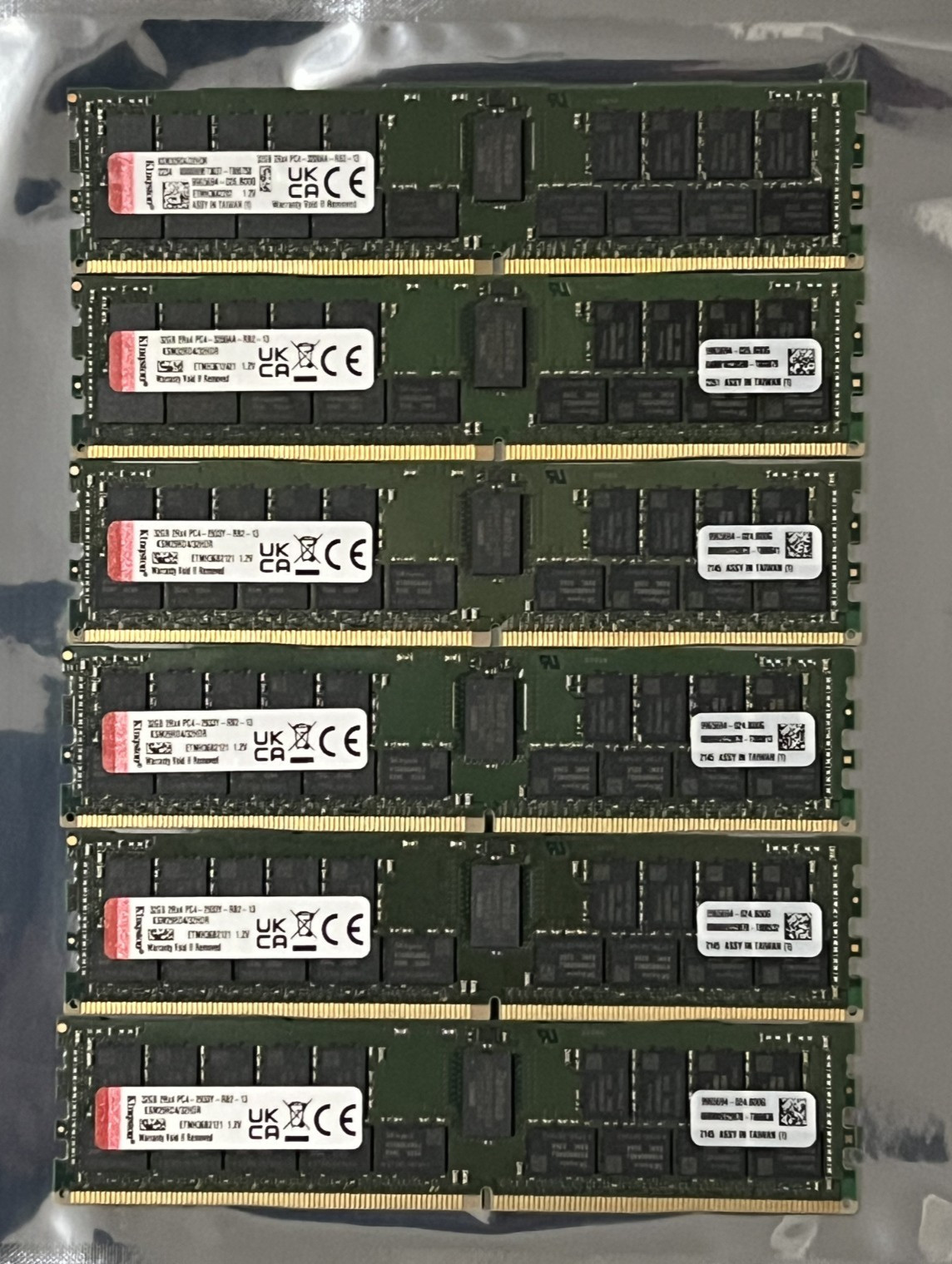 Lot of 6 Kingston 32GB PC4-2933Y & PC4-3200 ECC Server Memories-KSM32RD4/32HDR ✔ Lot of 6 Kingston 32GB PC4-2933Y & PC4-3200 ECC Server Memories-KSM32RD4/32HDR ✔