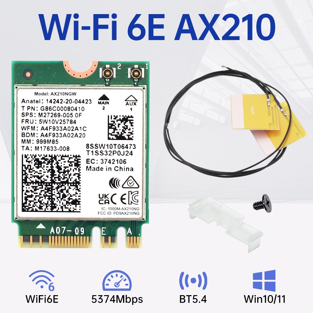 Intel AX210 WiFi 6E Wireless Card M.2 Key A/E Laptop WiFi BT5.4 Adapter 5400Mbps