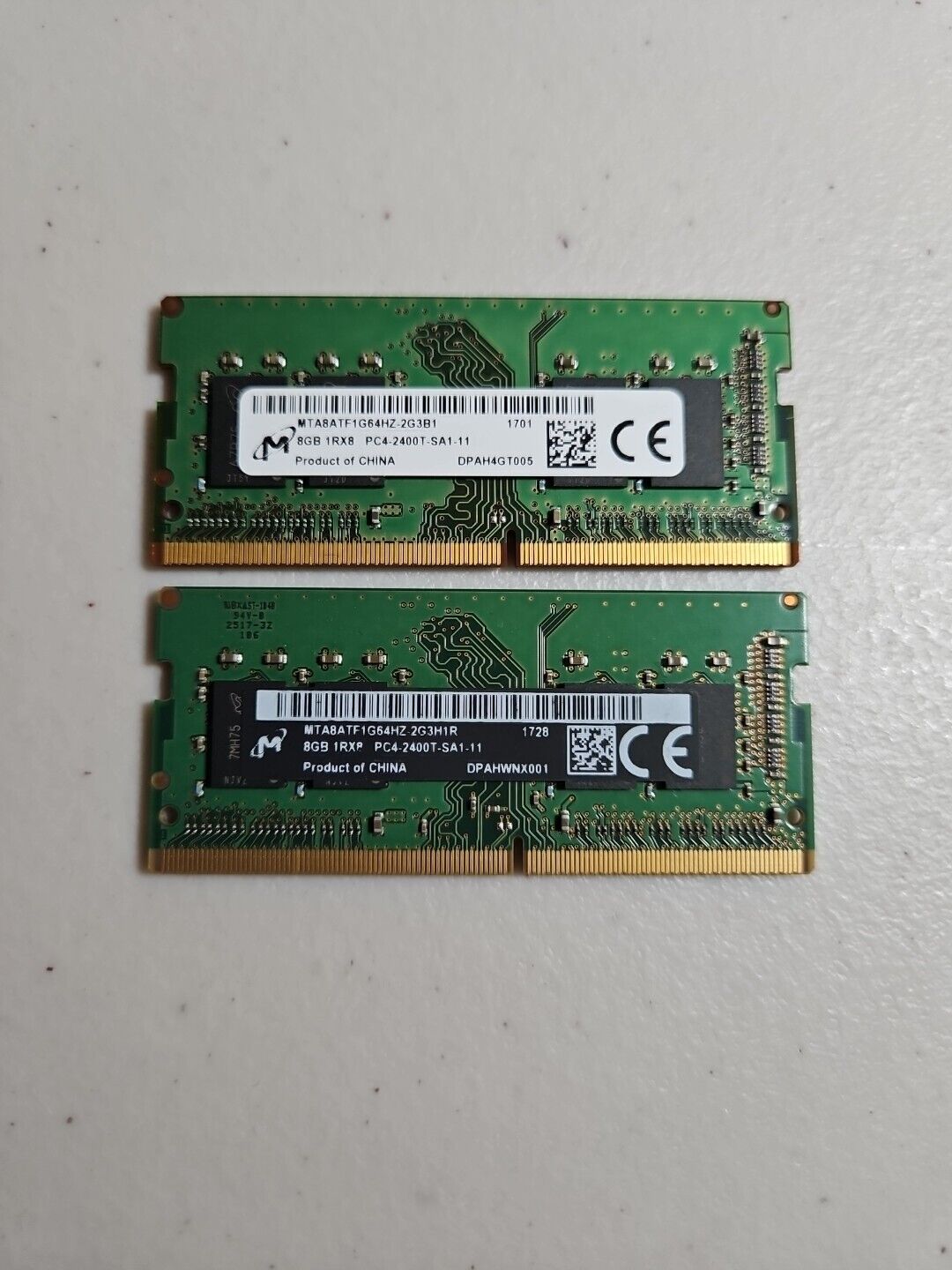 LOT OF (2), 8GB MIXED BRANDS PC4-2400T 1Rx8 SODIMM MEMORY RAM 