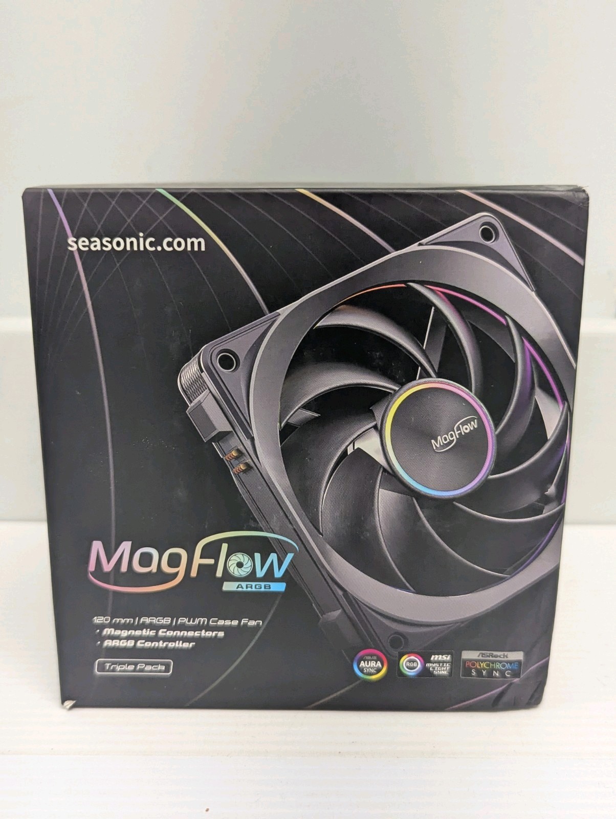 SEASONIC MAGFLOW 120mm ARGB PWM CASE FAN - TRIPLE PACK - Black - NEW