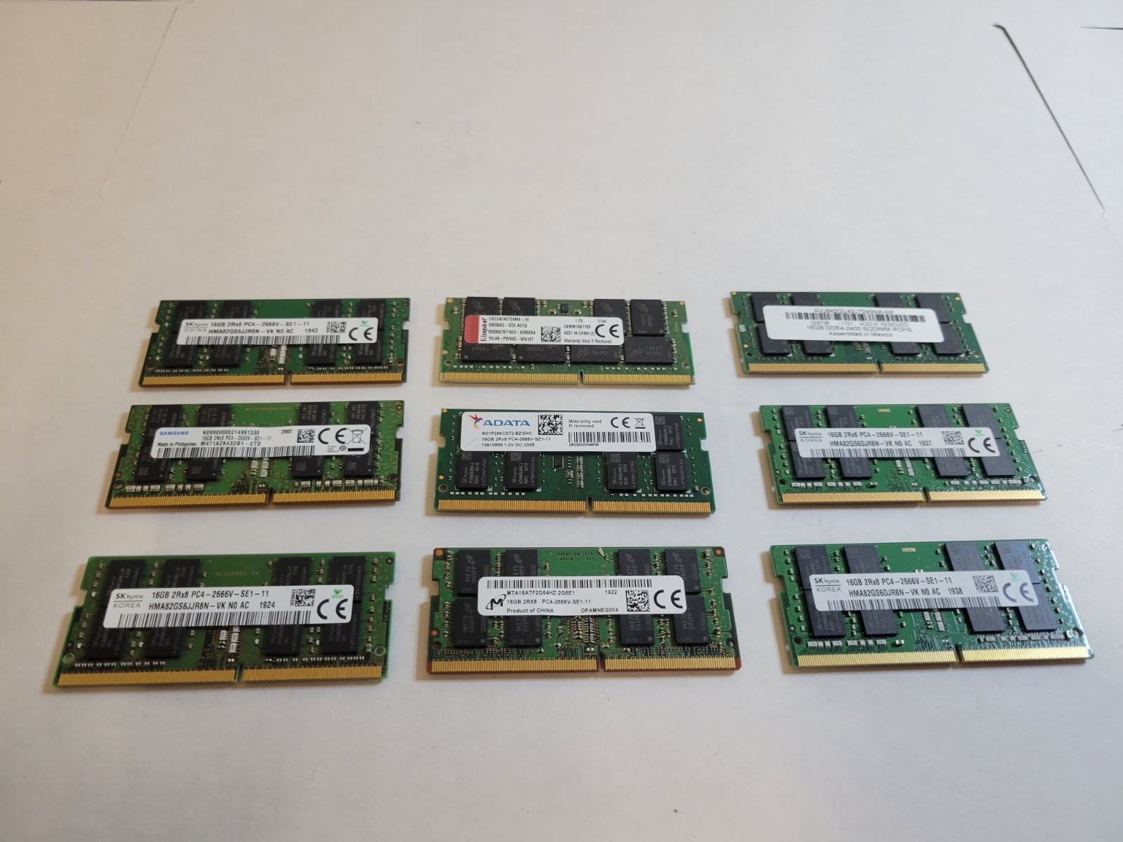 Lot of 9 16GB DDR4 PC4 Laptop RAM Memory Lot free U.S. shipping Lot of 9 16GB DDR4 PC4 Laptop RAM Memory Lot free U.S. shipping