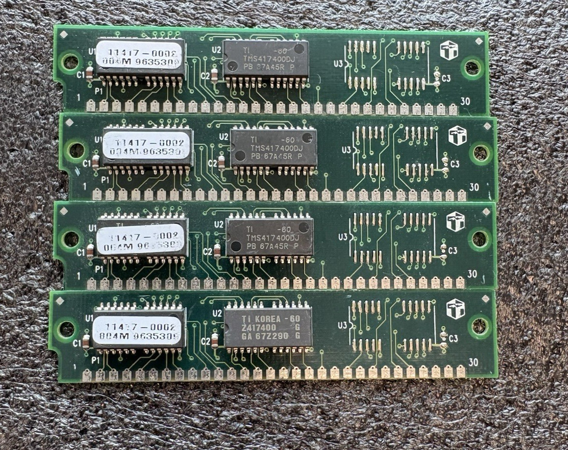4 x 4MB 30-Pin 2-Chip 60ns FPM SIMM Memory RAM 16MB Silver PC 286 386 *Tested* 4 x 4MB 30-Pin 2-Chip 60ns FPM SIMM Memory RAM 16MB Silver PC 286 386 *Tested*