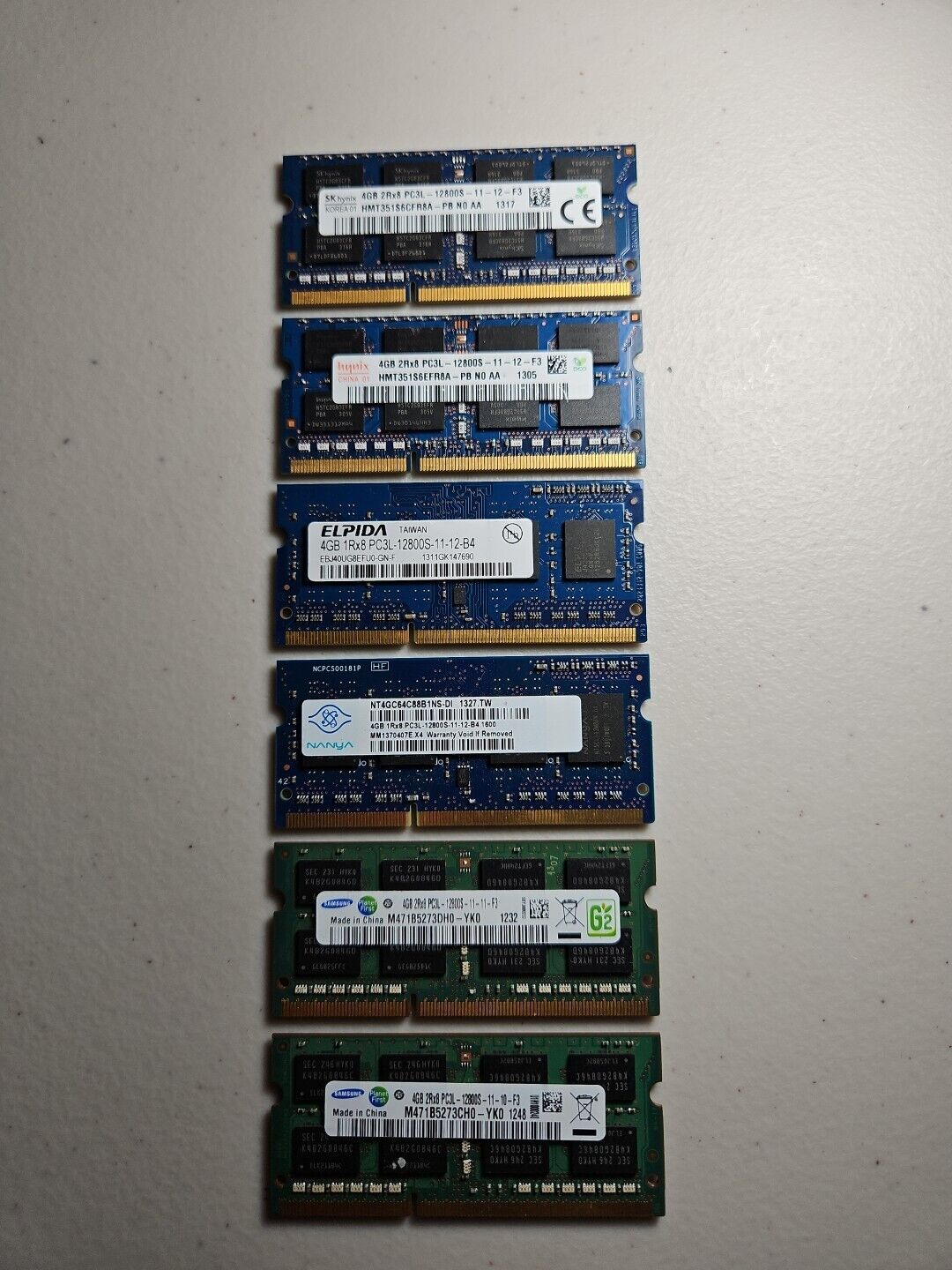 (Lot of 6) Mixed Brand 4GB PC3L-12800S Laptop RAM