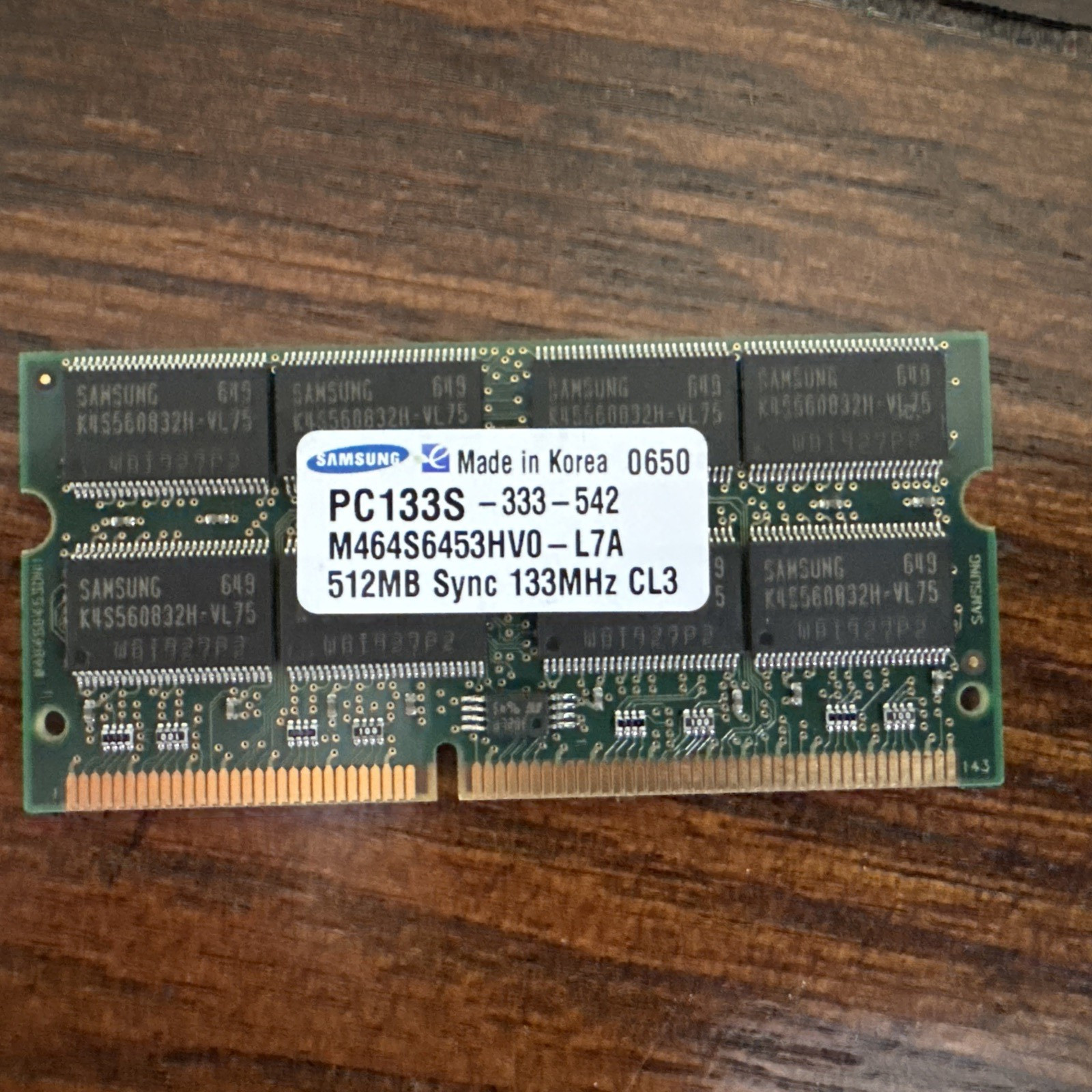 Samsung 512 MB SD SO-DIMM PC133S-333 133 MHz CL3 Memory RAM M464S6453HV0-L7A Samsung 512 MB SD SO-DIMM PC133S-333 133 MHz CL3 Memory RAM M464S6453HV0-L7A