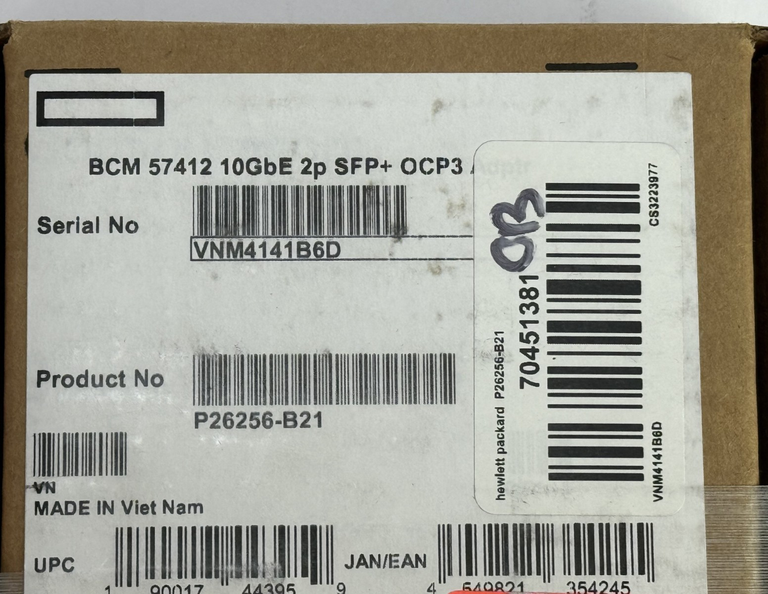 HPE Broadcom 57412 10Gbe 2 port SFP+ Adapter NIC 2P 10G SFP OCP OCP3 P26256-B21