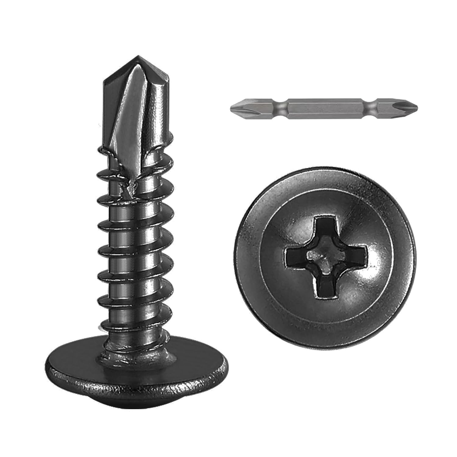 300Pcs8×3/4” for Sheet Metal Self-Tapping Screws 410 Black Stainless Steel Tr...