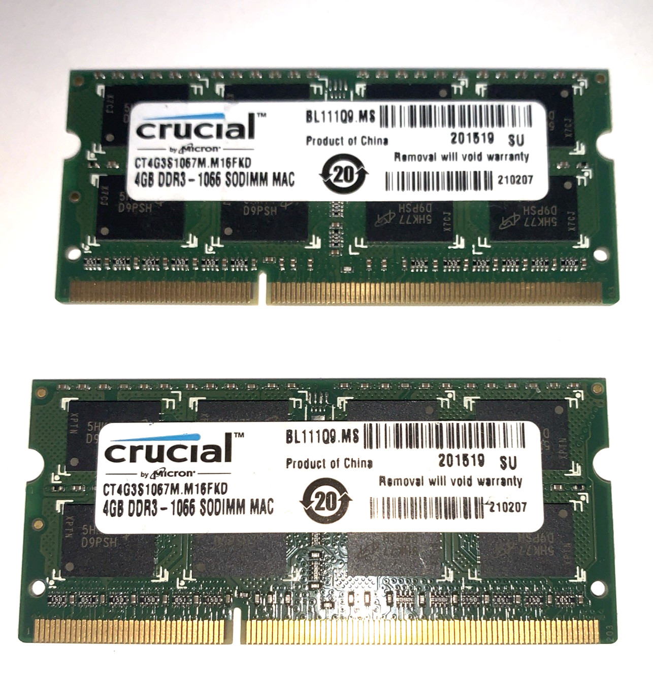 Crucial 8GB Kit 2x4GB DDR3-1066 PC3-8500 SODIMM Mac Memory CT4G3S1067M Crucial 8GB Kit 2x4GB DDR3-1066 PC3-8500 SODIMM Mac Memory CT4G3S1067M