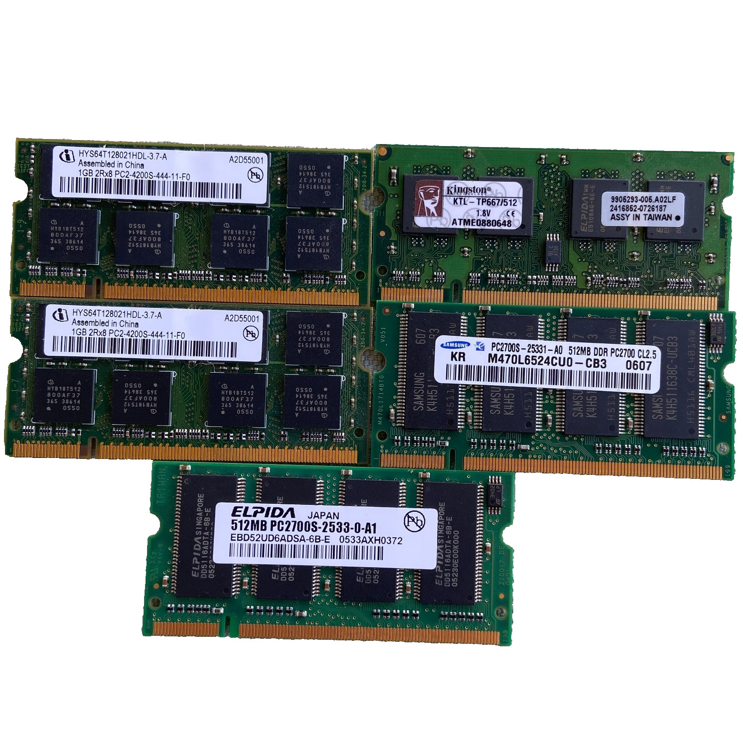 Infineon SODIMM 1GB Laptop Memory PC2-4200S Kingston Samsung Elpida 512MB Lot 5 Infineon SODIMM 1GB Laptop Memory PC2-4200S Kingston Samsung Elpida 512MB Lot 5