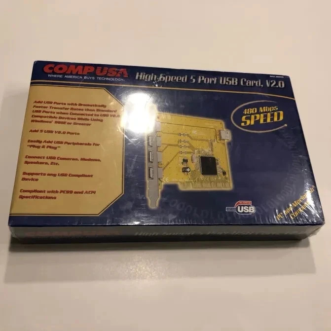 *VINTAGE* SEALED NEW IN BOX COMPUSA High Speed 5 Port USB Card, V2.0 *VINTAGE* SEALED NEW IN BOX COMPUSA High Speed 5 Port USB Card, V2.0
