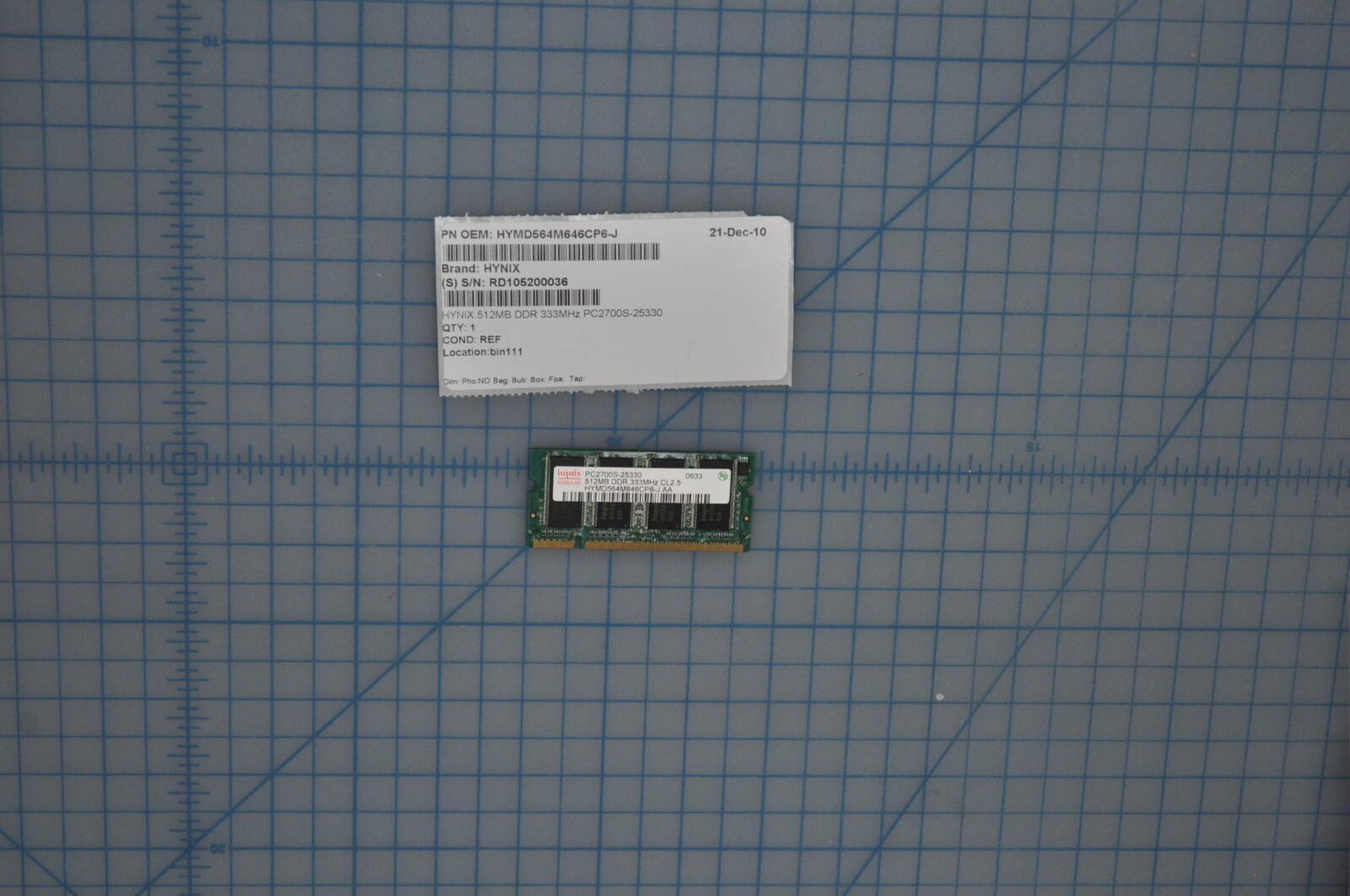 HYNIX MEMORY 512MB DDR 333MHZ PC2700S-25330 USED HYMD564M646CP6-J HYNIX MEMORY 512MB DDR 333MHZ PC2700S-25330 USED HYMD564M646CP6-J