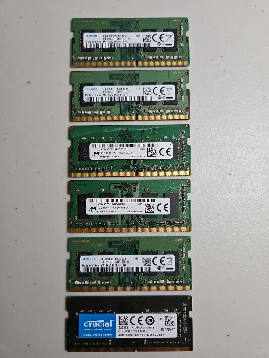 Lot Of (6) Mixed Brands 4GB DDR4-3200 Laptop SODIMM RAM Memory