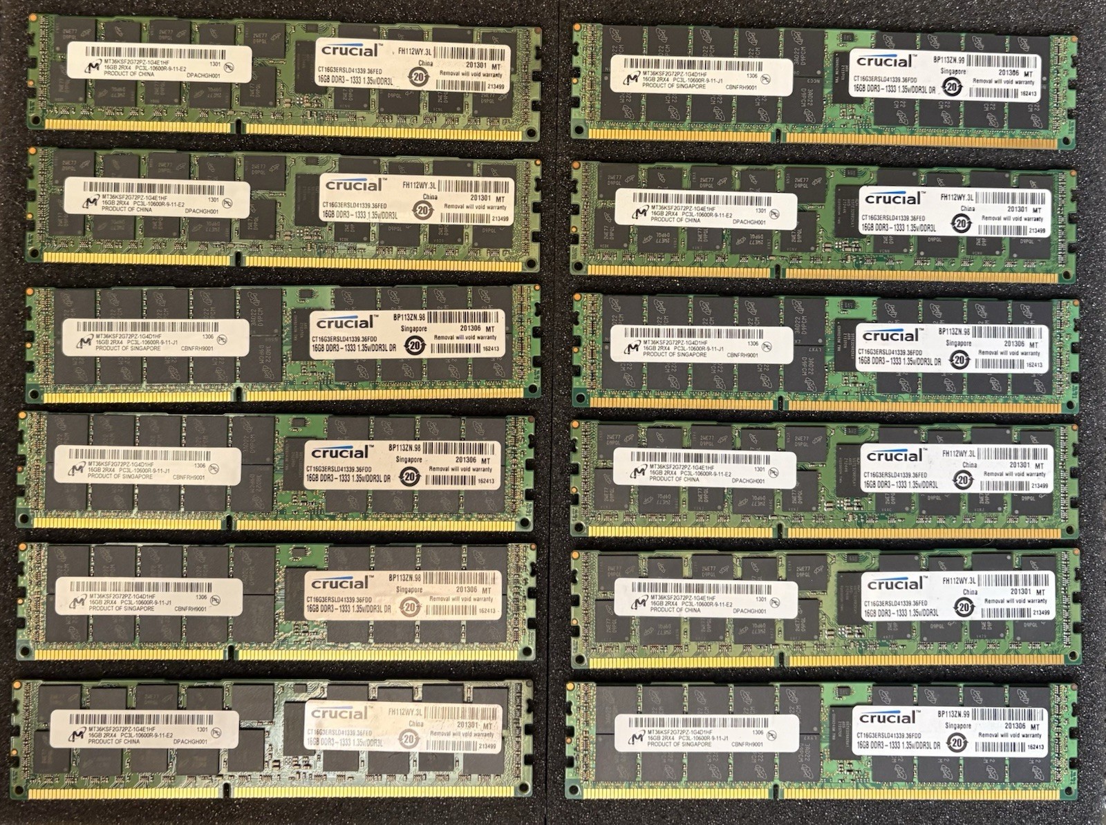 Micron 16GB 2Rx4 PC3L-10600R | ECC RAM | LOT OF 12 Micron 16GB 2Rx4 PC3L-10600R | ECC RAM | LOT OF 12