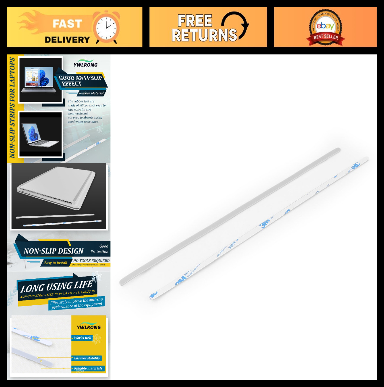 2PCS Silicone Laptop Rubber Feet Strips, Anti-Slip Bumper for 14.4\