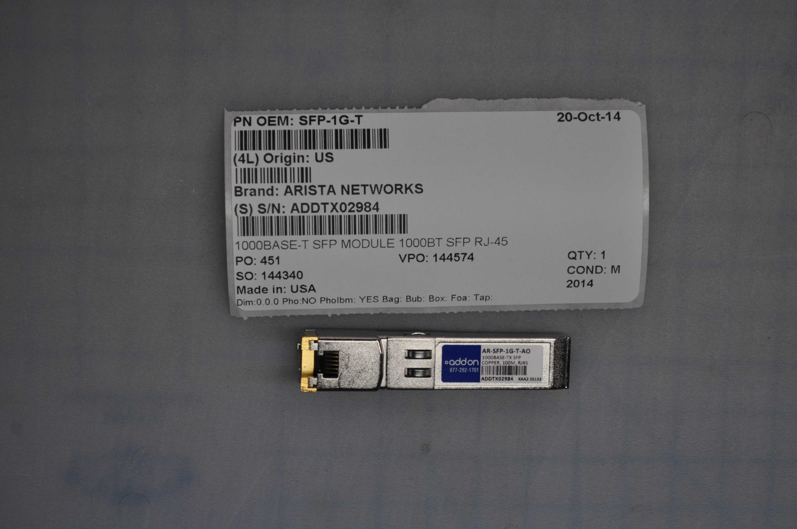 ARISTA NETWORKS 1000BASE-T SFP MODULE 1000BT SFP RJ-45 COPPER USED SFP-1G-T 