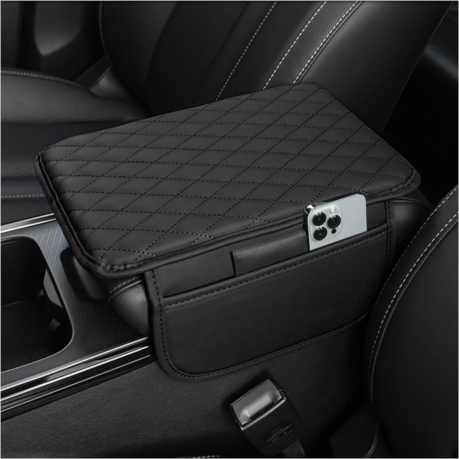 Upgraded Car Center Console Cover,Microfiber Leather Armrest Cover Black 