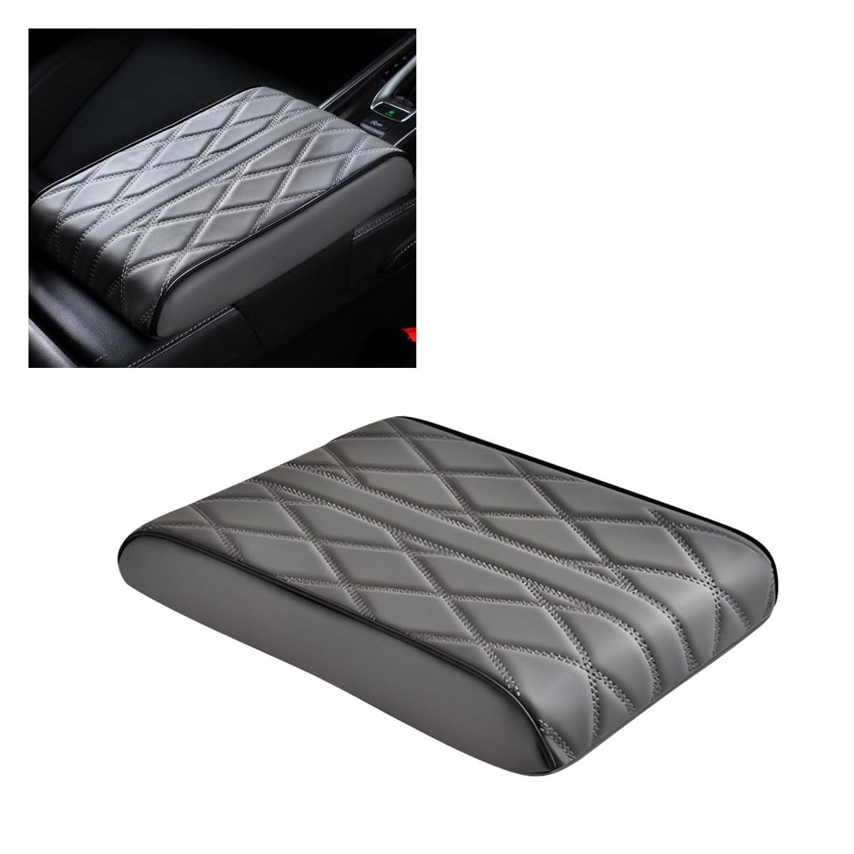 Car Center Console Cover Pad, Leather Auto Arm Rest Cover, Gray Car Center Console Cover Pad, Leather Auto Arm Rest Cover, Gray