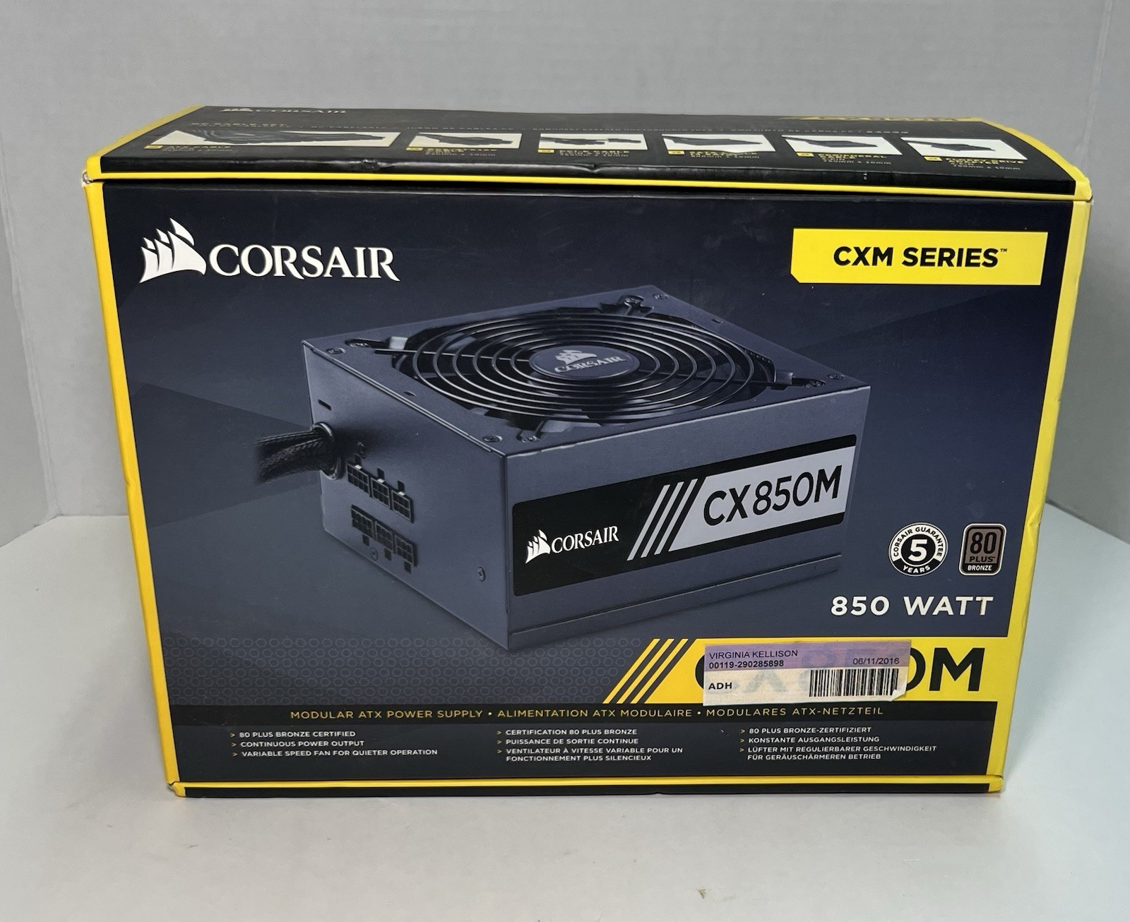 Corsair CX850M 850W Semi Modular ATX Power Supply Tested w/ Box•• Corsair CX850M 850W Semi Modular ATX Power Supply Tested w/ Box••