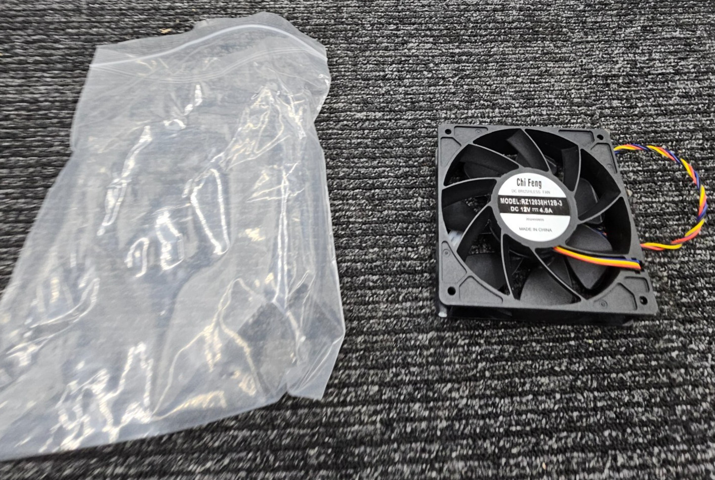 (QTY 7) Chi Feng RZ12038H12B-3 Mining Fan 12V DC 4.5A Axial Ball Bearing Fan (QTY 7) Chi Feng RZ12038H12B-3 Mining Fan 12V DC 4.5A Axial Ball Bearing Fan