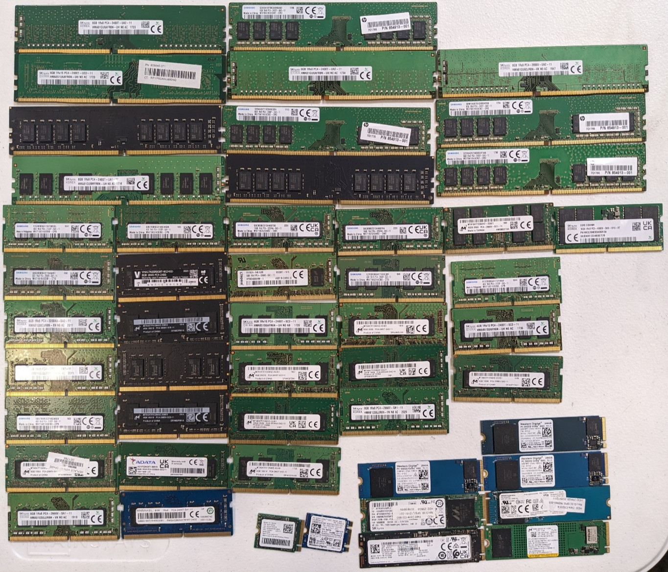 Lot of 348gb DDR4/DDR5 Desktop and Laptop RAM & 9x 256gb m.2 SSDs (2.3TB)