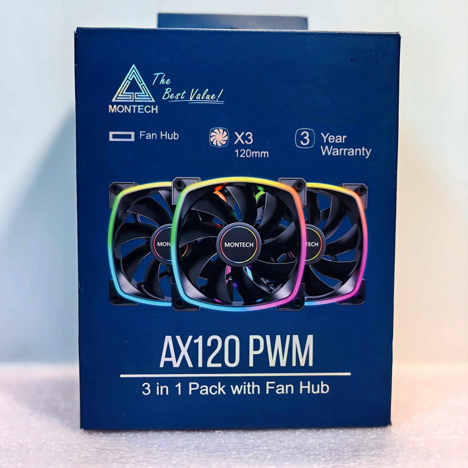 Montech AX120 Dynamic Bearing 120mm RGB Case Fans with HUB - 3 FAN PACK - BLACK Montech AX120 Dynamic Bearing 120mm RGB Case Fans with HUB - 3 FAN PACK - BLACK