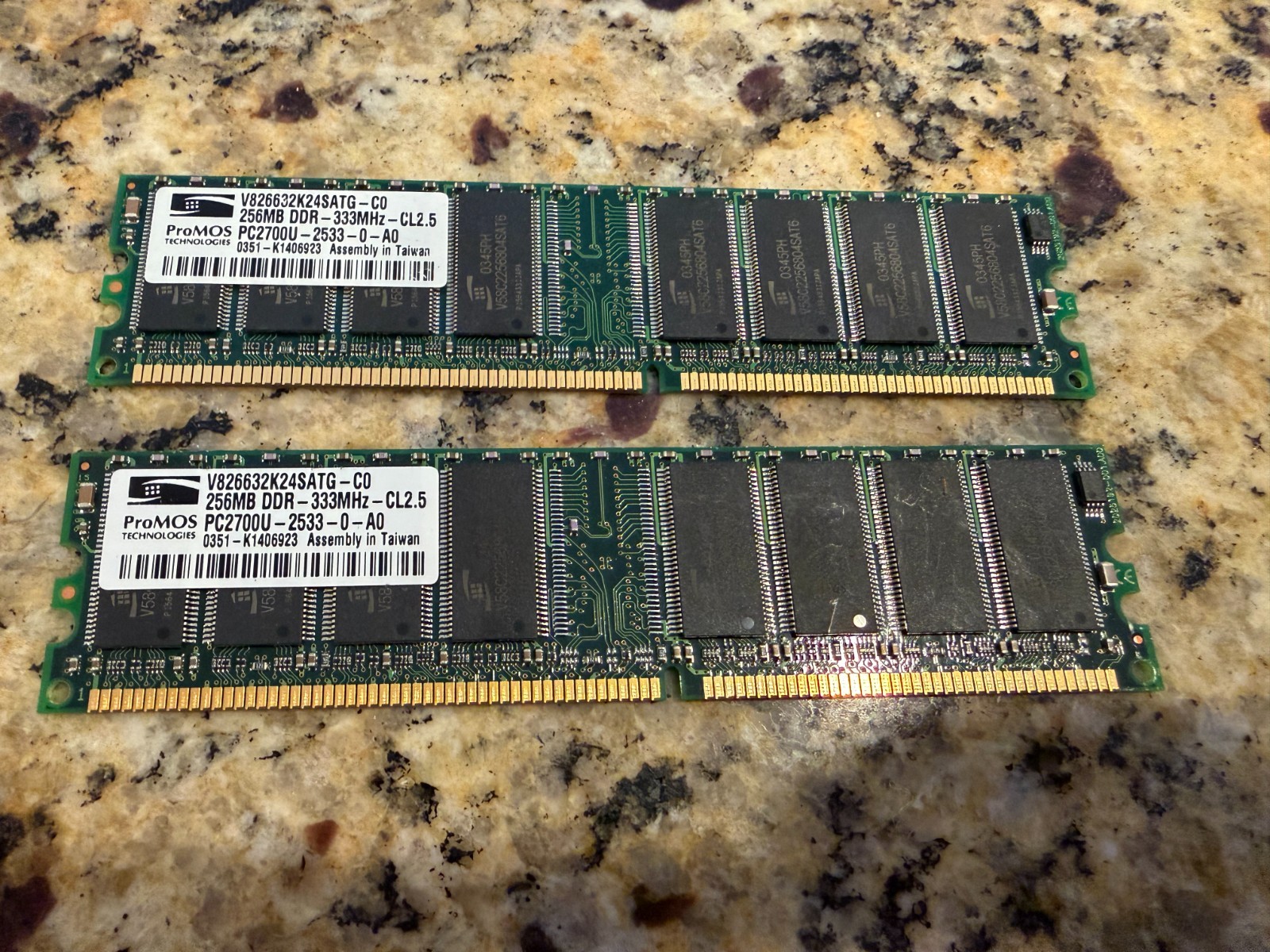 2x 256MB ProMOS DDR-333 PC2700U CL2.5 184-Pin Desktop RAM Untested 2x 256MB ProMOS DDR-333 PC2700U CL2.5 184-Pin Desktop RAM Untested