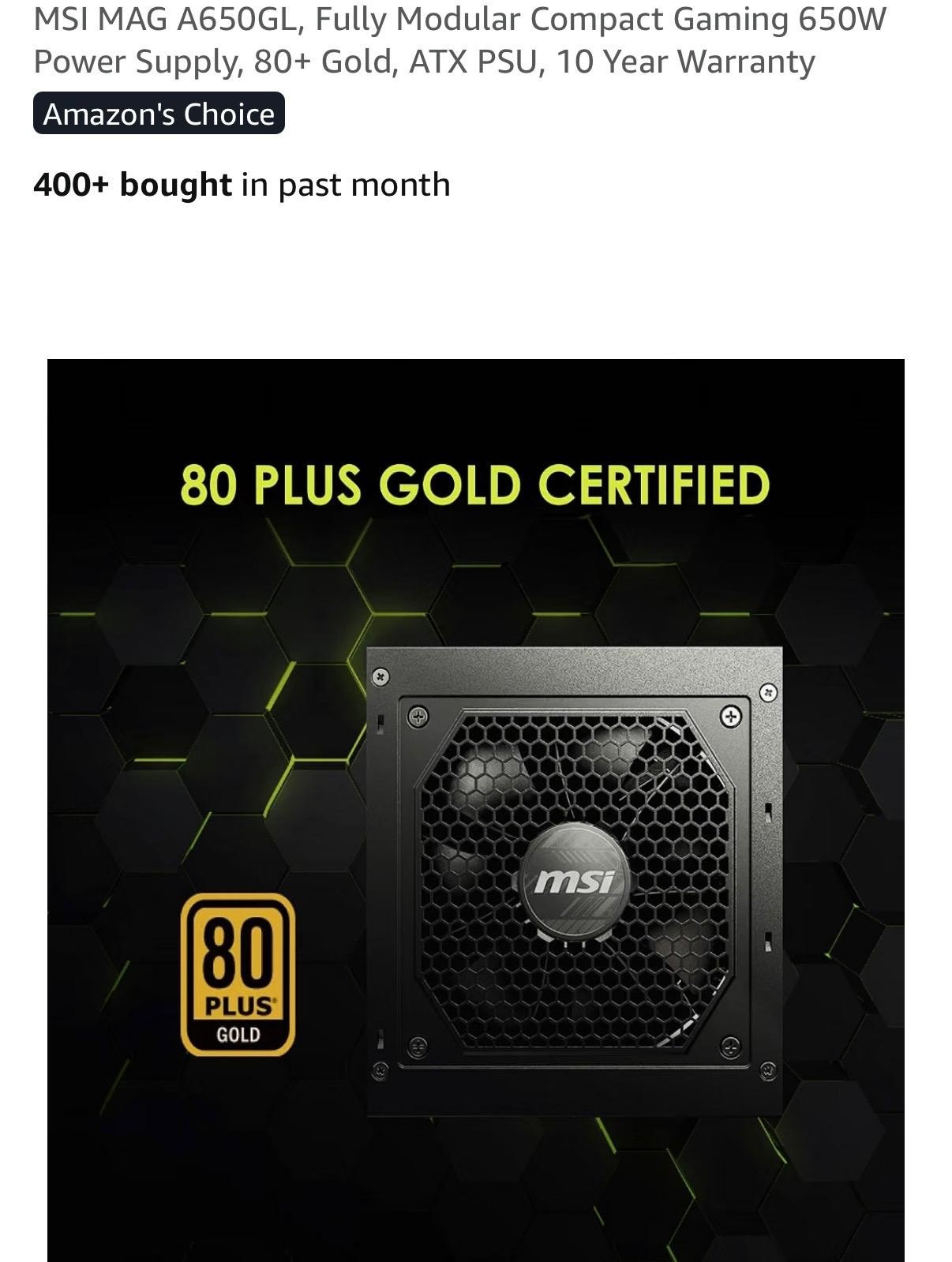 (Factory Refurbished) MSI MAG A850GL PCIE 5.0 80 GOLD Fully Modular Gaming PSU (Factory Refurbished) MSI MAG A850GL PCIE 5.0 80 GOLD Fully Modular Gaming PSU