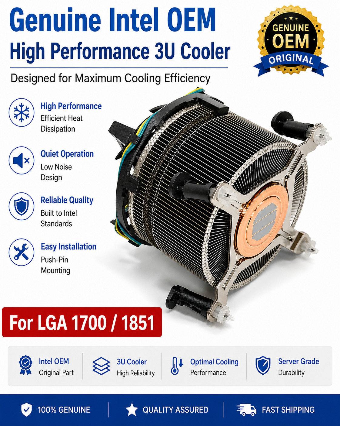 Foxconn Intel OEM 130W CPU Cooler Heatsink Fan LGA1851 LGA1700 12-14th Gen