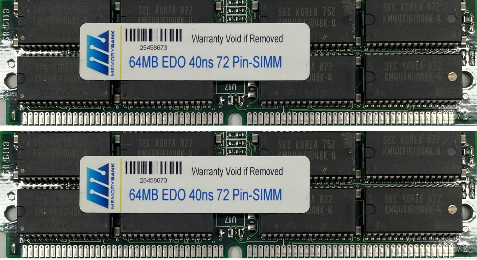 128MB KIT  (2 X 64MB) EDO MEMORY NON PARITY 40NS SIMM 72 PIN 16X32