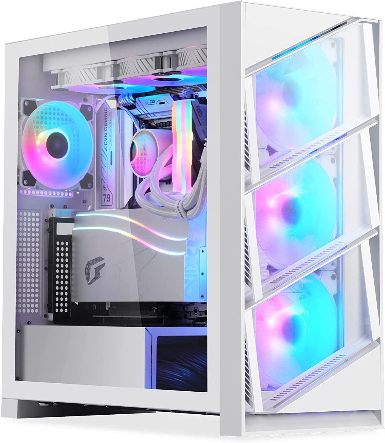 Segotep White T3 ATX PC Computer Case Mid-Tower Gaming PC Case for 40 Series GPU