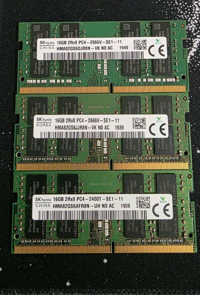 (48 GB) 2 SK hynix 16GB DDR4 2666MHz & 1 PC4-2400T Laptop Ram HMA82GS6AFR8N (48 GB) 2 SK hynix 16GB DDR4 2666MHz & 1 PC4-2400T Laptop Ram HMA82GS6AFR8N