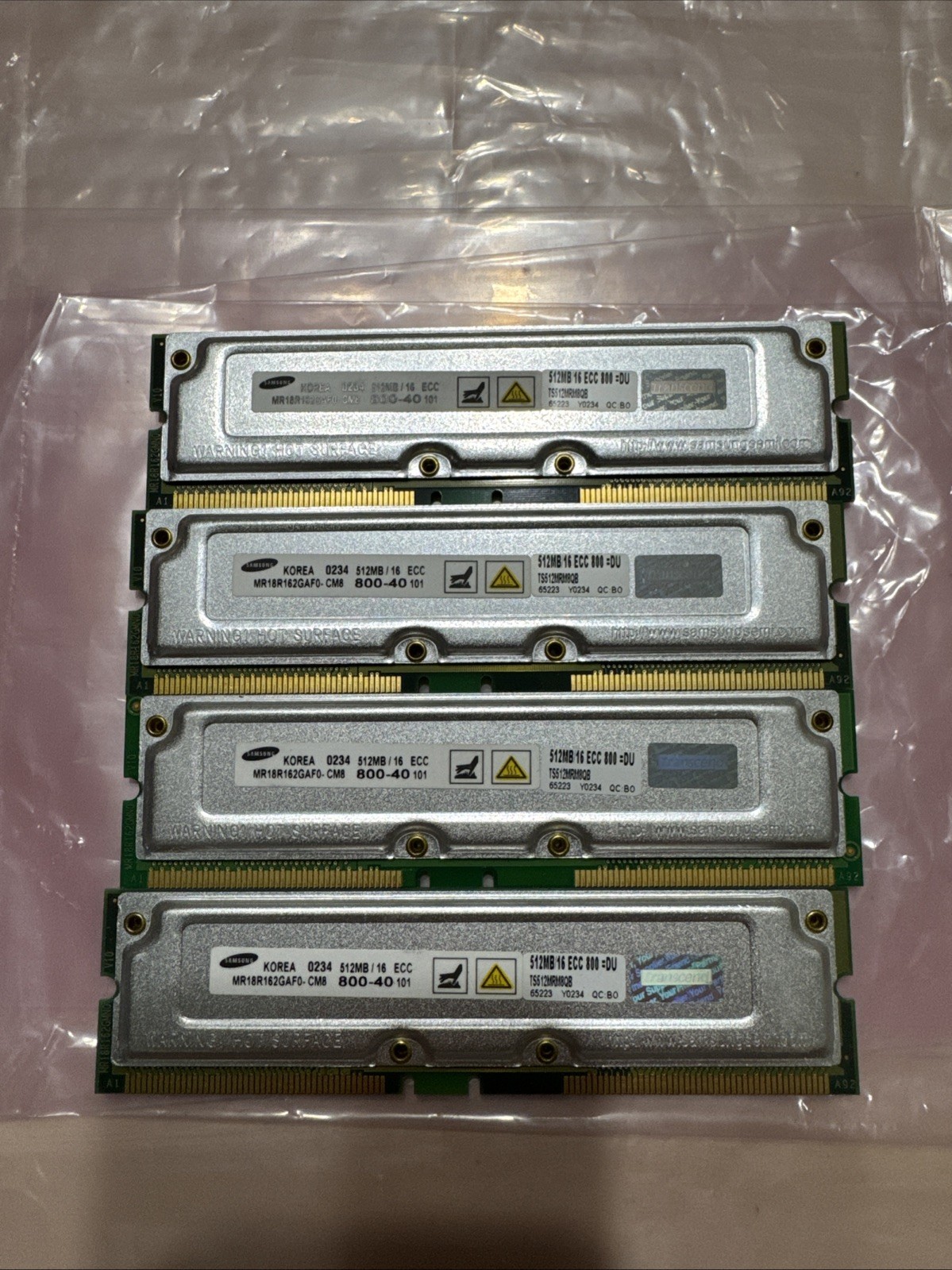 Lot Of 4 Samsung 512MB MR18R162GAF0-CM8 512MB/16 ECC RDRAM Memory 800-40