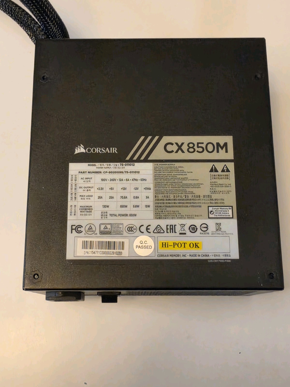 Corsair CX850M, 850W Semi-Modular ATX PSU, 80 Plus Bronze, 75-011012, CP-9020099 Corsair CX850M, 850W Semi-Modular ATX PSU, 80 Plus Bronze, 75-011012, CP-9020099