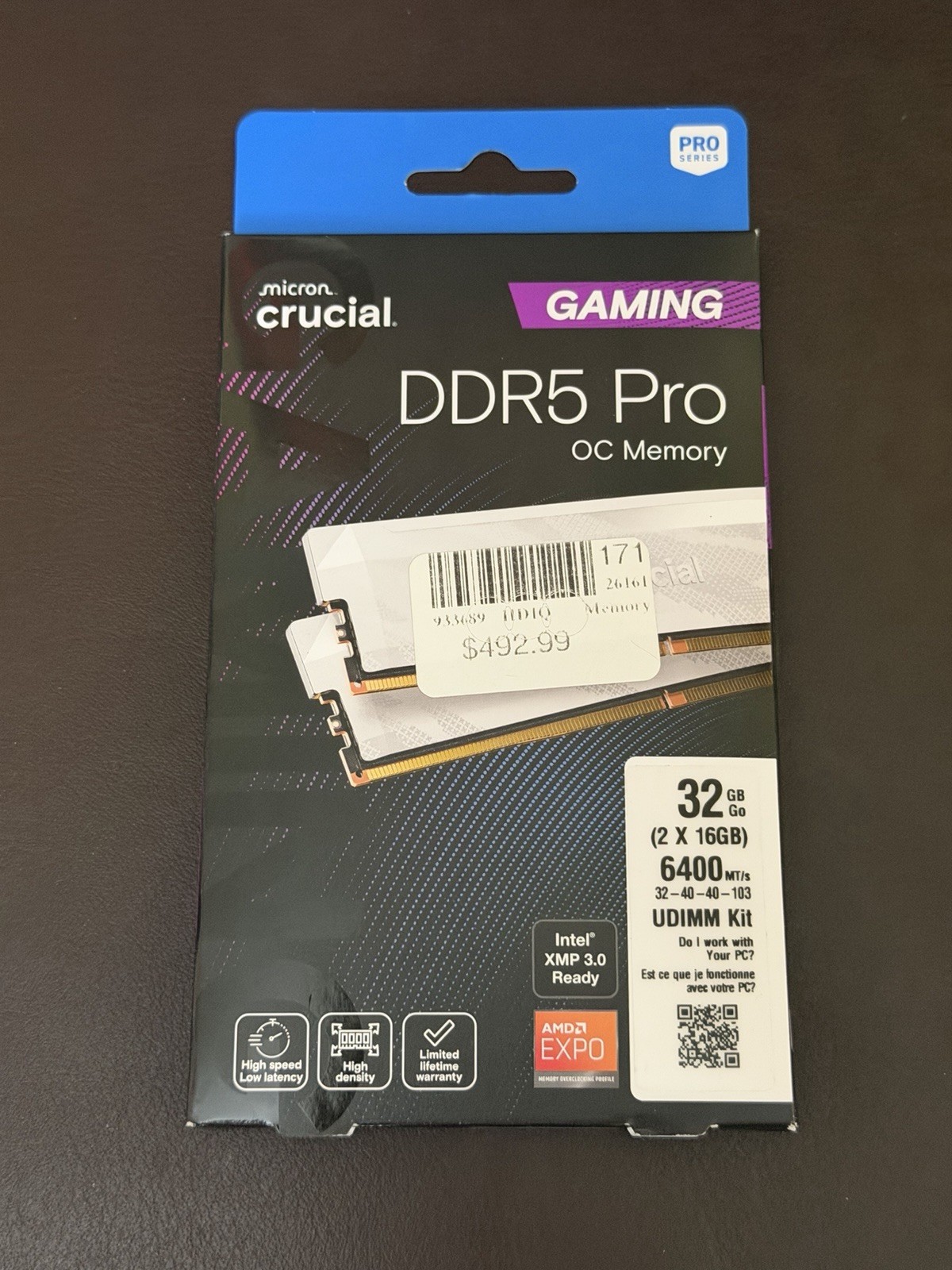 Crucial Pro OC 32GB (2 x 16GB) DDR5-6400 PC5-51200 CL32 RAM Memory Kit - WHITE Crucial Pro OC 32GB (2 x 16GB) DDR5-6400 PC5-51200 CL32 RAM Memory Kit - WHITE