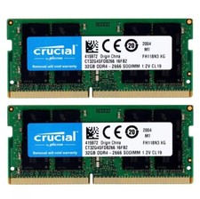 Crucial 64GB ( 2X32GB ) DDR4 2666MHz PC4-21300 SODIMM Memory Ram CT32G4SFD8266 picture